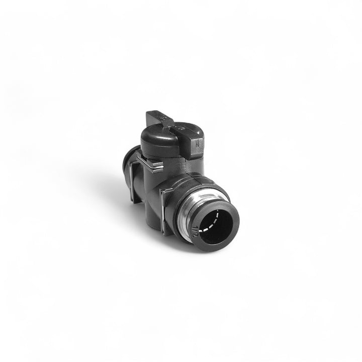 Black mechanical component on a white background