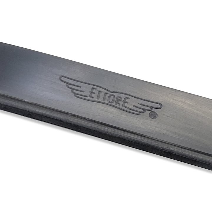 Close shot of Ettore branding on a piece of Ettore squeegee rubber.