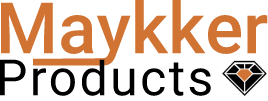 A rectangular logo with a black diamond in the corner, representing Maykker Products.
