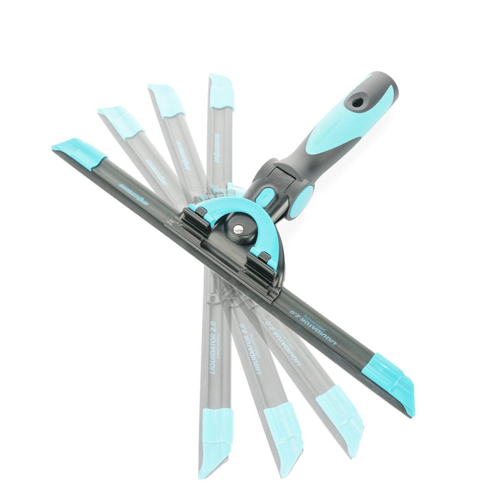 Multiple Excelerator 2.0 squeegee handles and channels fanned out, displaying the variety and modular design of the system.