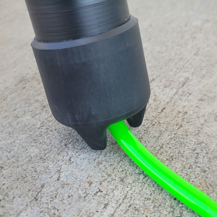 Side view of rubber pole base cap emphasizing protective build and molded shape