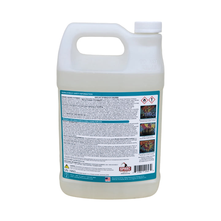 MuralShield safety information and directions for use. Provides UV protection, weatherproofing, and helps restore acrylic murals. Best when used with World’s Best Graffiti Coating for graffiti protection.