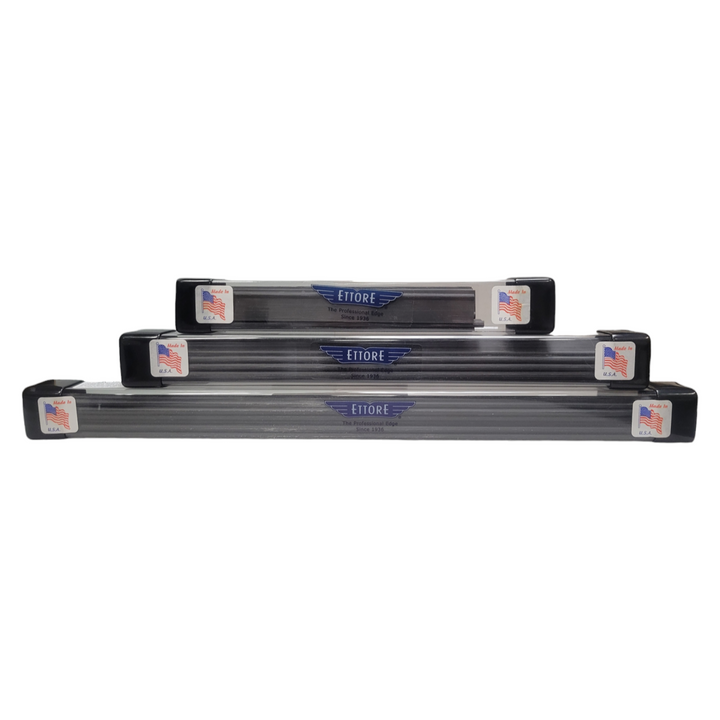 Three packs of Ettore squeegee rubber in a tiered stack.