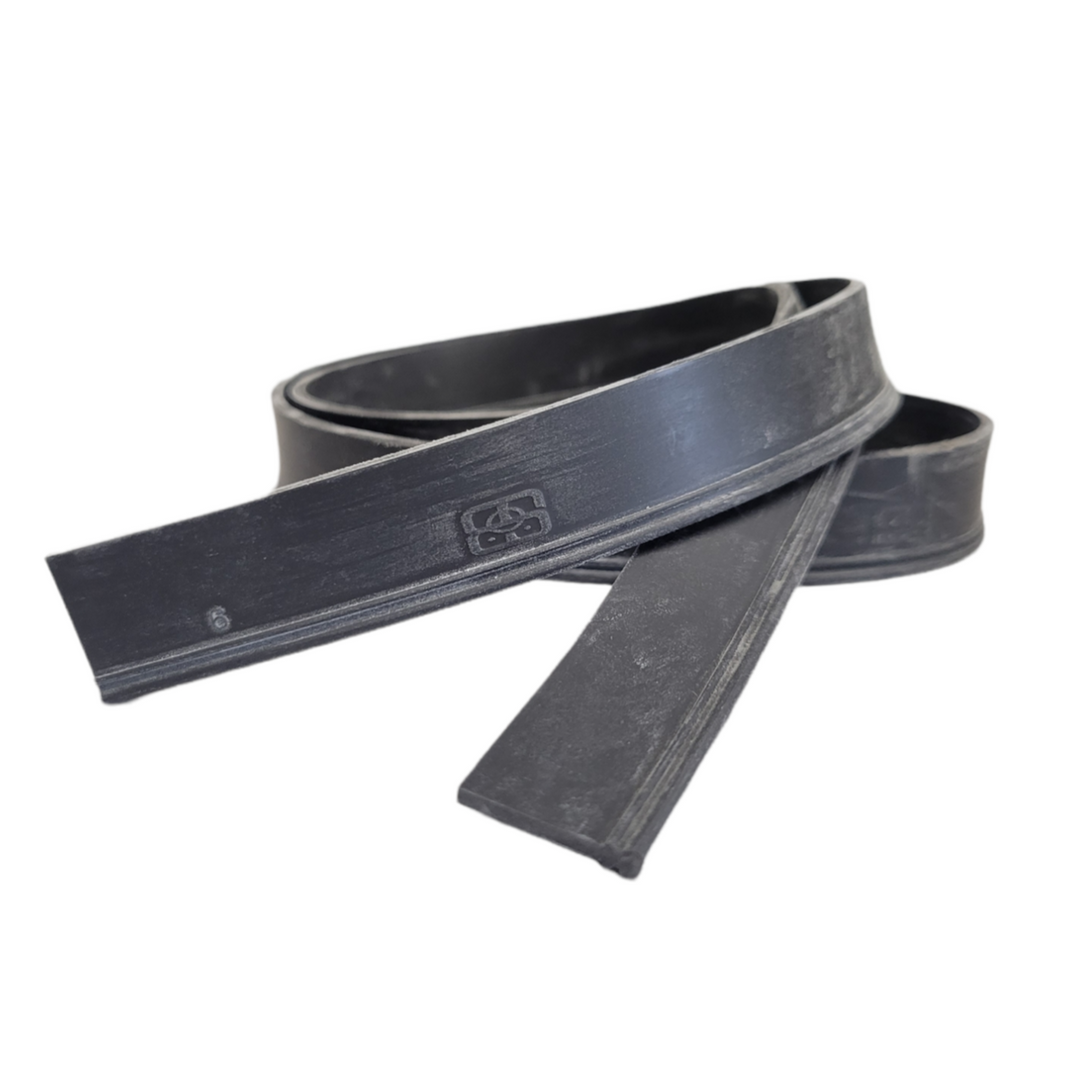 A looped and twisted black squeegee rubber blade on a light background, with the end piece extending towards the front. The blade displays the Sörbo logo and a model number embossed on the surface, indicating its brand identity. The high-grade rubber material appears durable, designed for long-lasting use in professional window cleaning equipment.