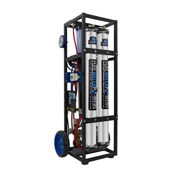 Water filtration system with cylindrical filters on a white background