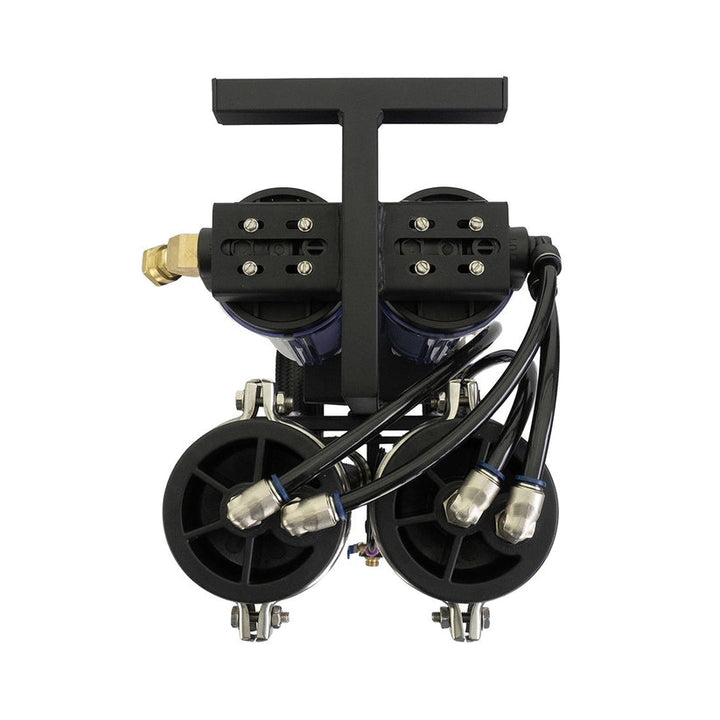 Top view of Pure Water Power system, showcasing sediment, carbon and two RO's plumbing.