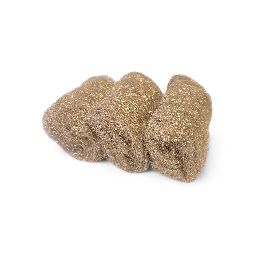 Three-pack of ultra-fine bronze wool pads for window cleaning