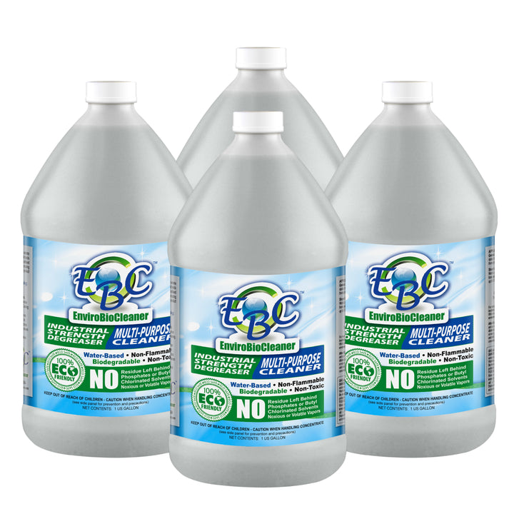 Four bottles of EnviroBioCleaner on a white background