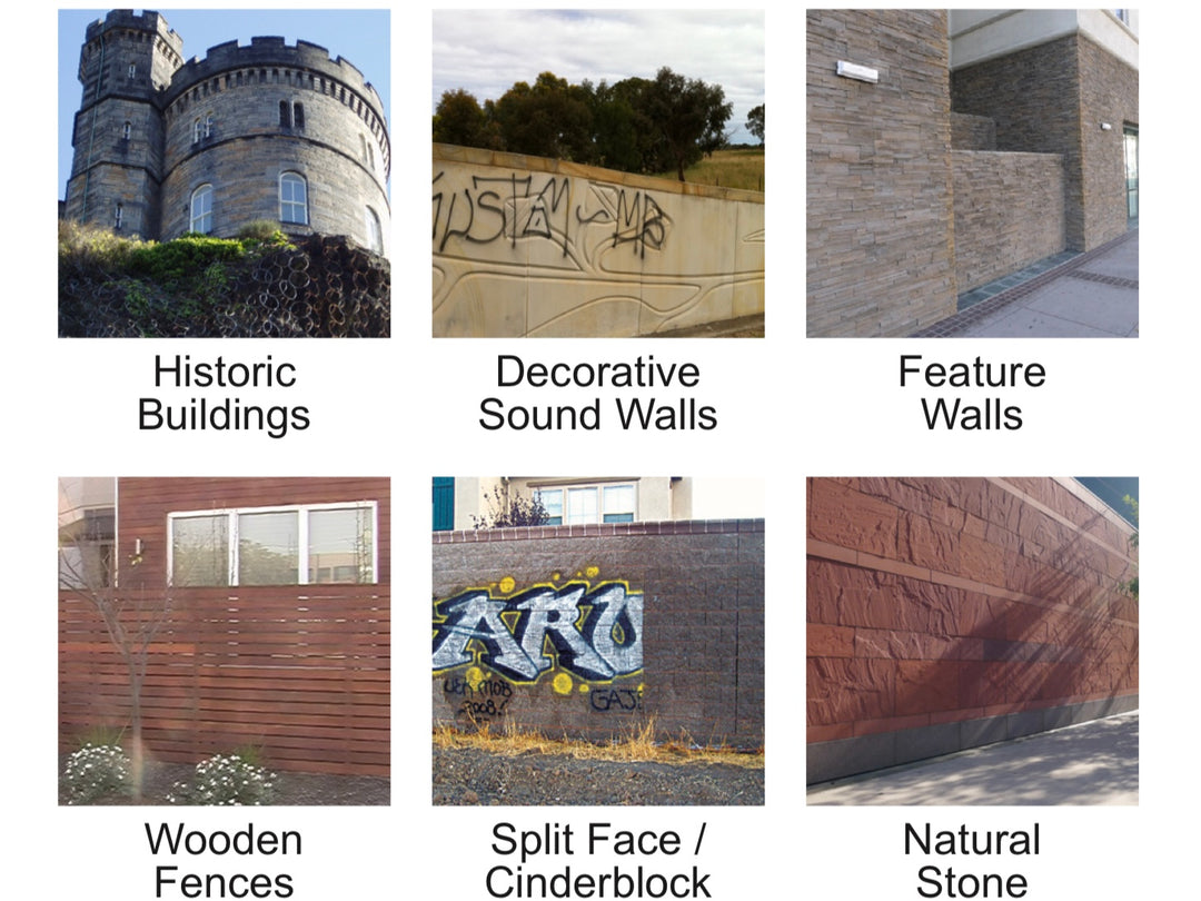 World’s Best Graffiti Coating is perfect for protecting various surfaces such as historic buildings, decorative sound walls, feature walls, wooden fences, split face/cinderblock, and natural stone from graffiti and environmental damage.