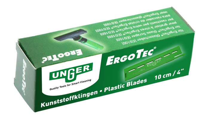 Box of Unger ErgoTec plastic blades on a white background