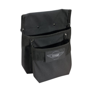 A black 2-pocket utility pouch with white embroidered patch featuring the Ettore logo and text, set against a plain white background.