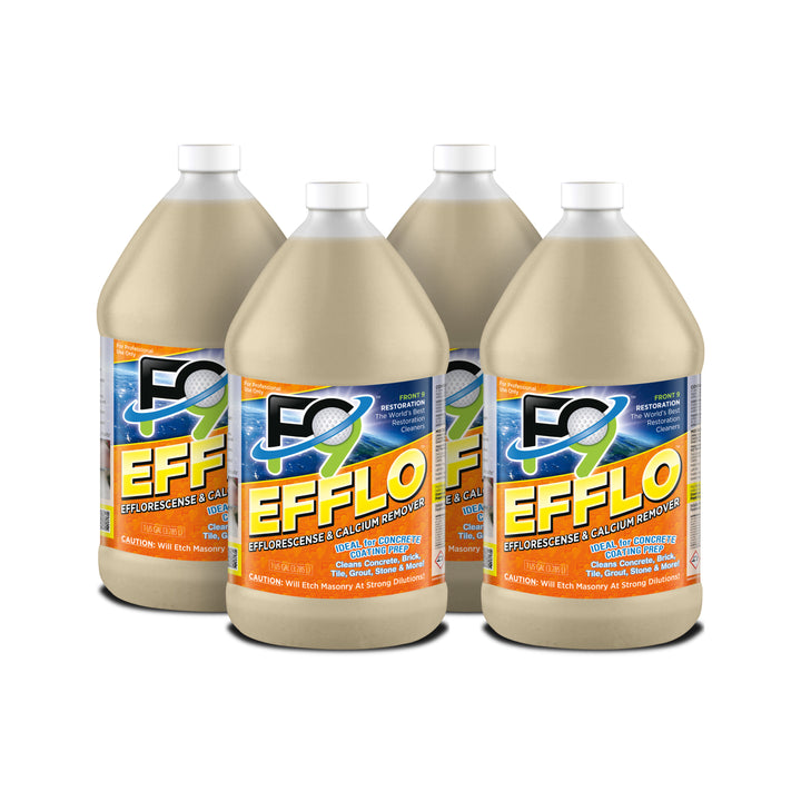 Four gallons of F9 EFFLO with a white background.