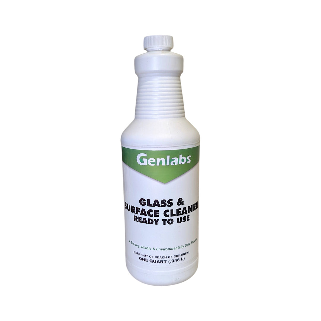 A one-quart bottle of Genlabs Glass & Surface Cleaner, ready-to-use liquid cleaner, on a plain white background.