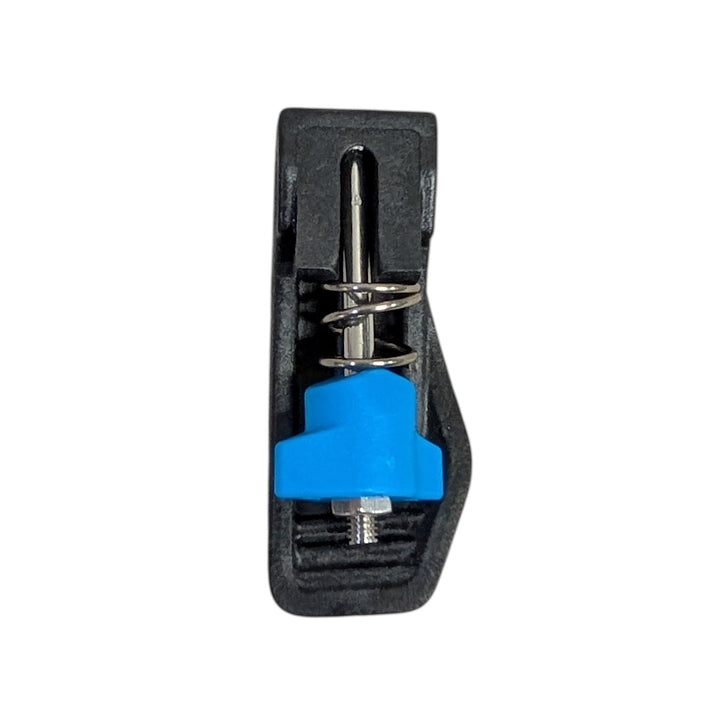 Rear view of the PWP V4 clamp lever assembly with the spring-loaded pin seated inside the black lever.
