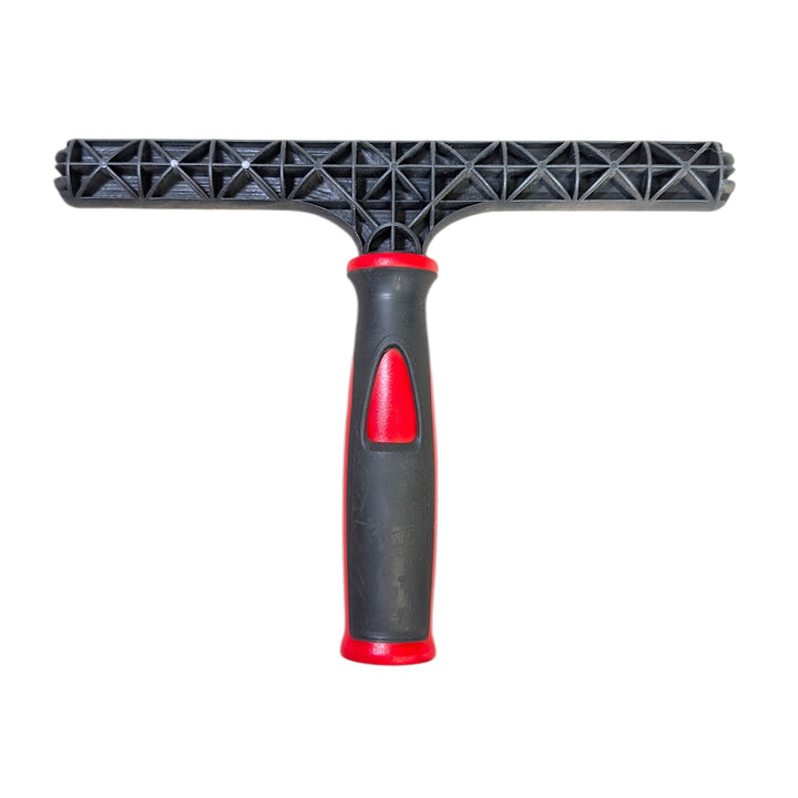 A window cleaning t-bar with a black textured top and a black and red ergonomic handle, shown against a plain white background.