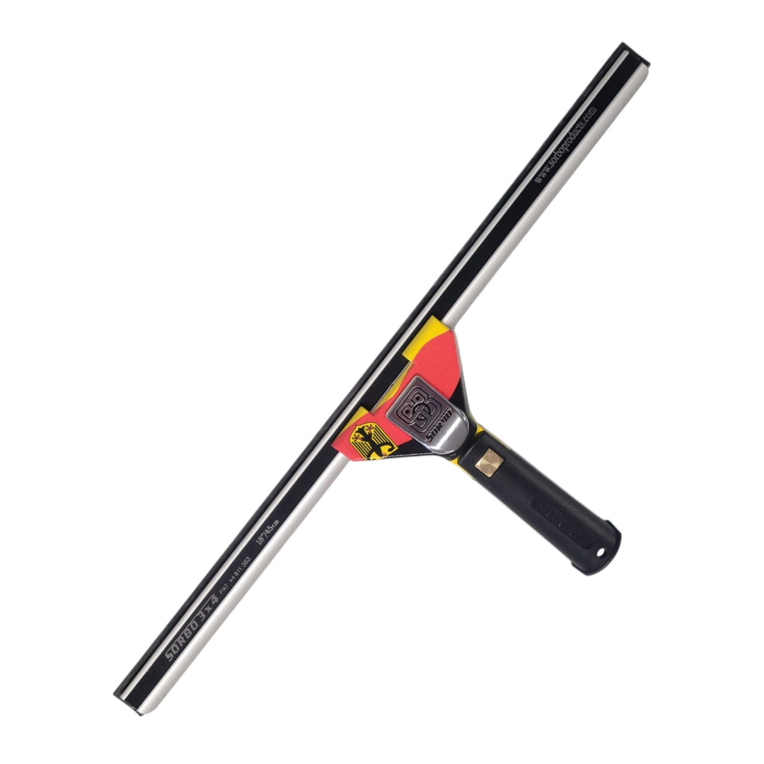 Sörbo Germany Complete Squeegee with gunmetal silver channel and black ergonomic handle shown on white background