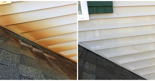 Before and after images of a house's flashing after using Front 9 (F9) BARC.