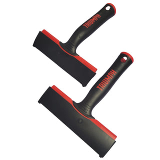 Two Triumph MK3 6in Scrapers with black blades and red and black handles, one placed vertically and the other horizontally.