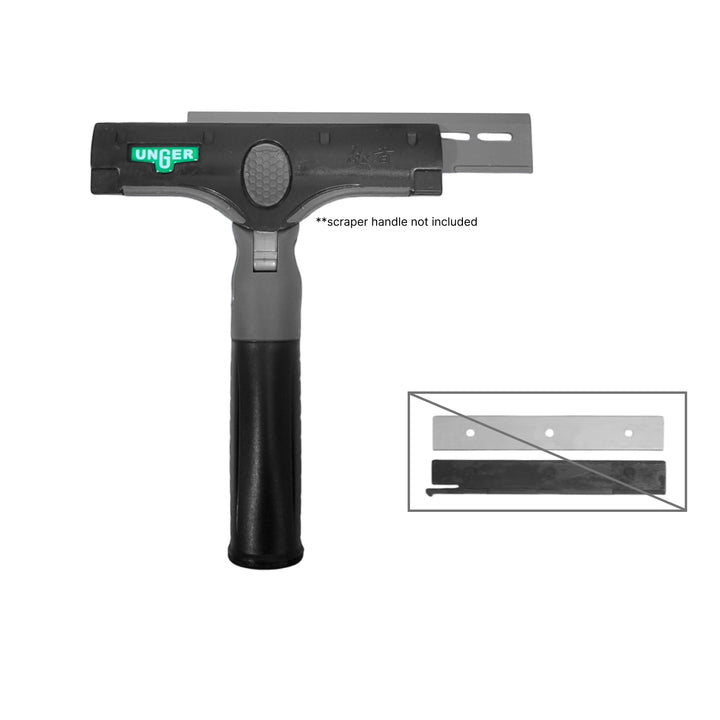 Window cleaning scraper with Unger branding on a white background