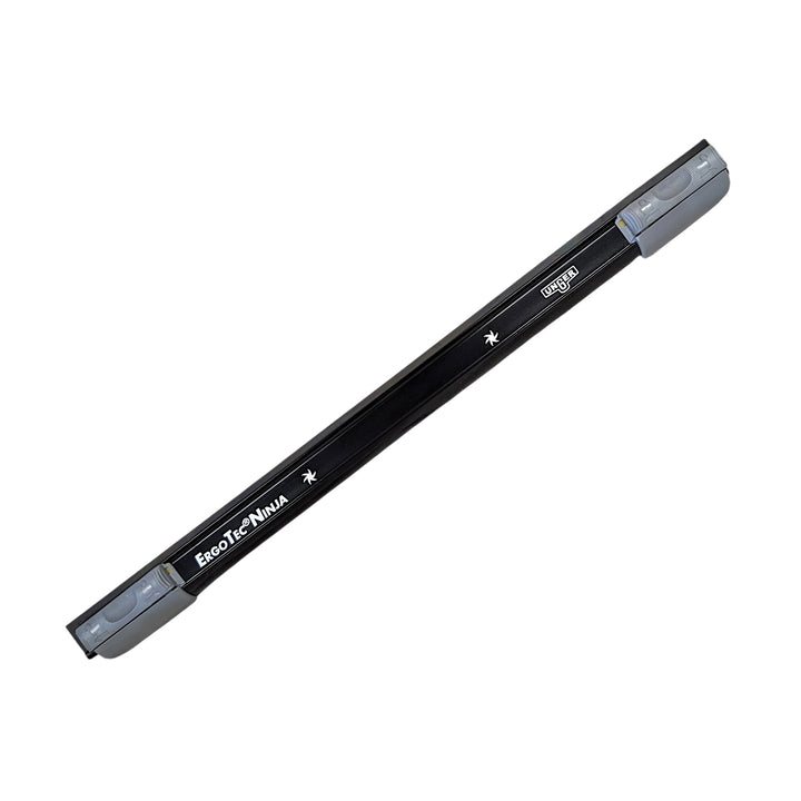A black squeegee channel with gray end clips, featuring the Unger ErgoTec Ninja brand name, shown diagonally on a plain white background.
