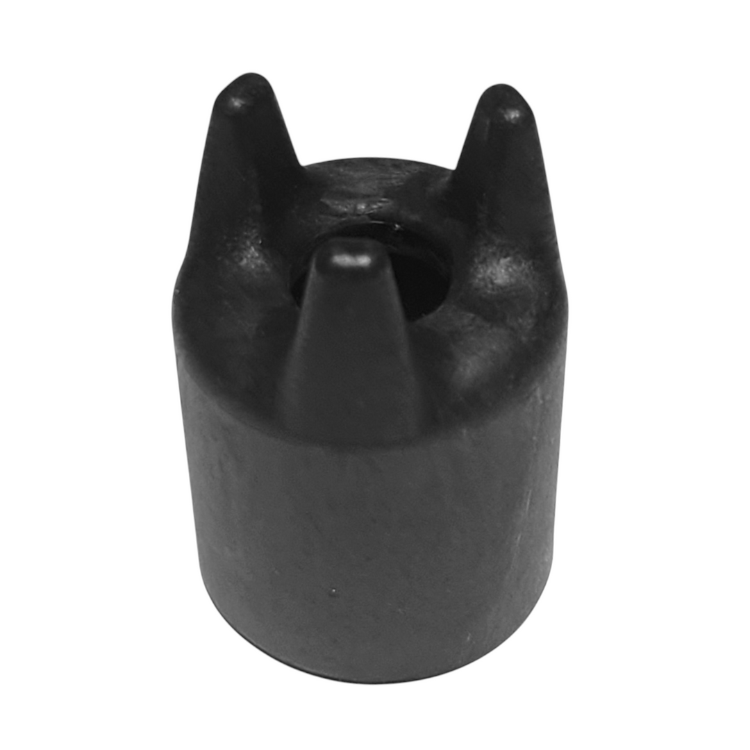 Rubber pole base cap shown individually with hose protection groove visible
