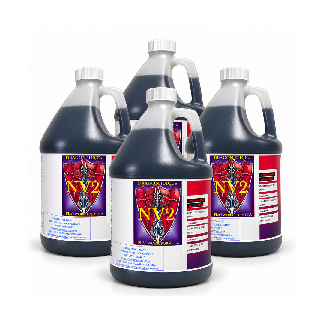 Four large plastic jugs of Dragon Juice NV2 Formula, arranged on a clean white background.