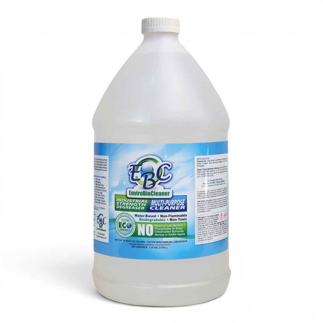 Gallon bottle of EBC EnviroBioCleaner on a white background