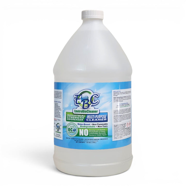 Gallon bottle of EBC EnviroBioCleaner on a white background