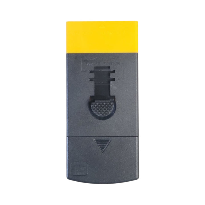 A black plastic scraper with a bright yellow rectangular accent at the top, shown against a plain white background.