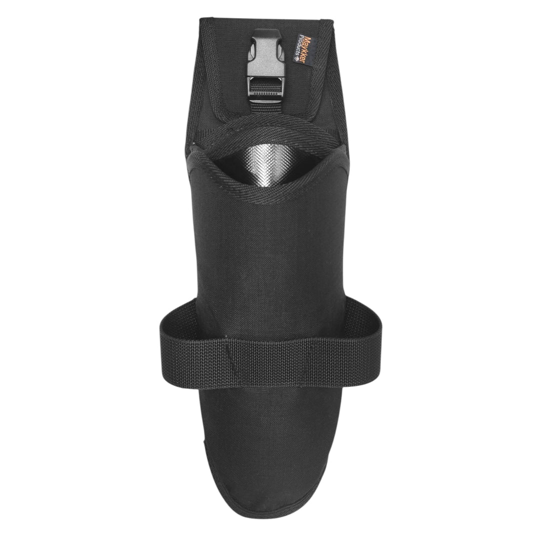 A black tactical Grackle bucket-on-a-belt with a hook-and-loop strap closure and a quick-release buckle at the top, shown against a plain white background.