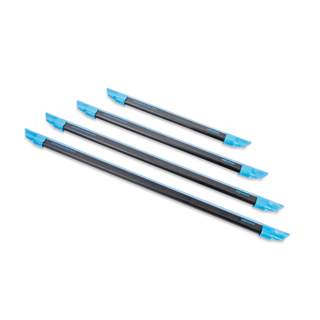 Four black Wide Body Liquidator channels, arranged diagonally on a clean white background.