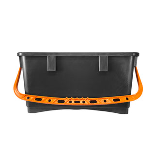 Black bucket with orange handle on a white background
