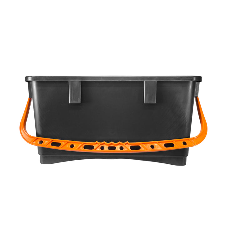 Black bucket with orange handle on a white background