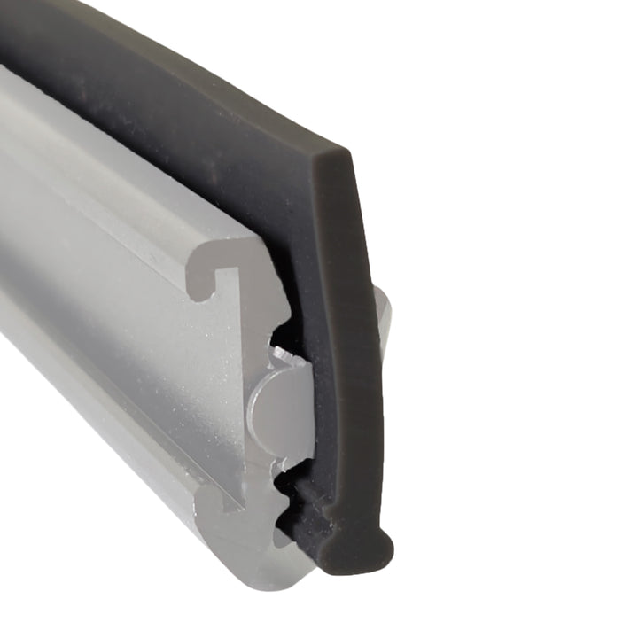 Cross-section view of black T-shaped silicone rubber installed in a wide-body squeegee channel