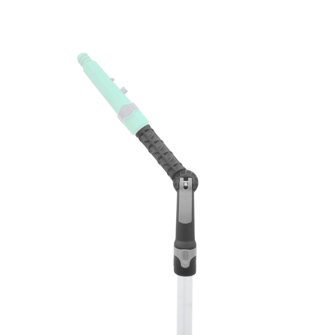 Unger Ninja Angle Adapter in use on a telescopic pole, showcasing retro fit on an aluminum Unger pole.