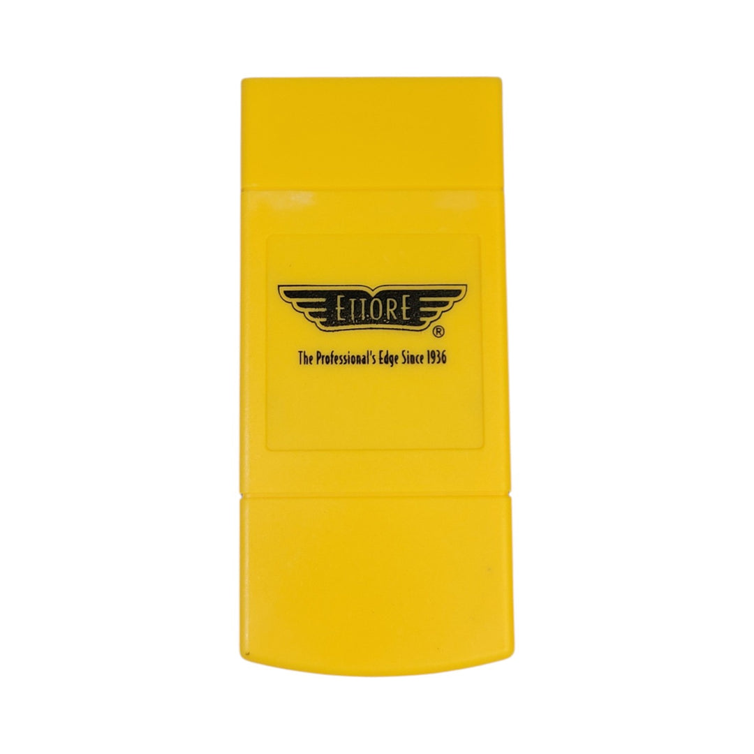 A bright yellow Ettore brand plastic case with a black logo printed in the center, shown against a plain white background.