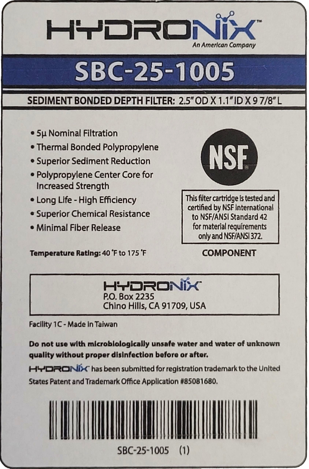 Hydronix Sediment Filter
