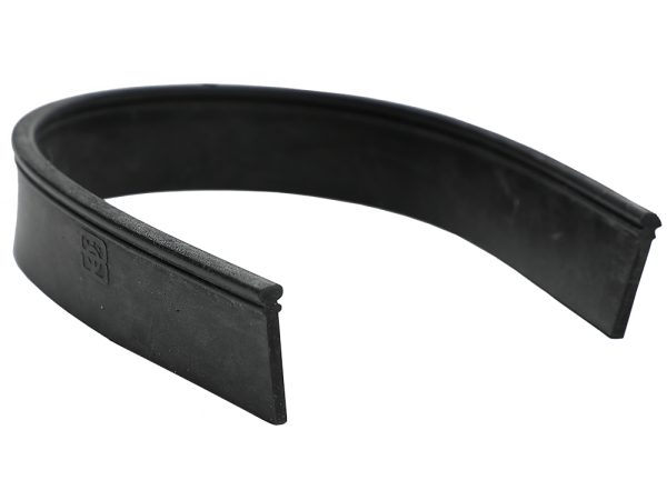 A single black squeegee rubber blade lying flat, showcasing the T-shaped profile compatible with various squeegee channels. The material's matte finish and the blade's precise edges are visible, reflecting its quality and design for efficient window cleaning.