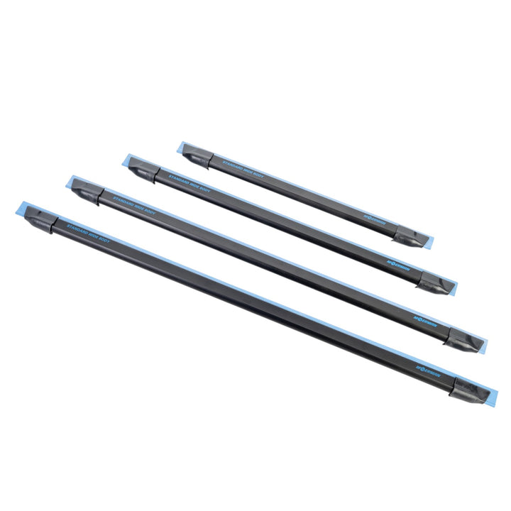 Four long black Moerman Widebody channels, arranged diagonally on a plain white background.