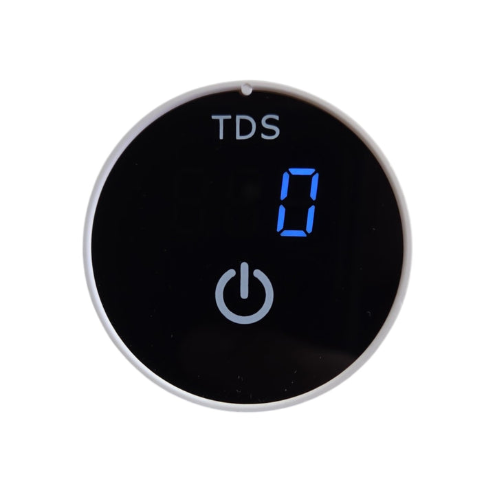 TradeWRX inline TDS meter with its digital display showing a blue zero reading.