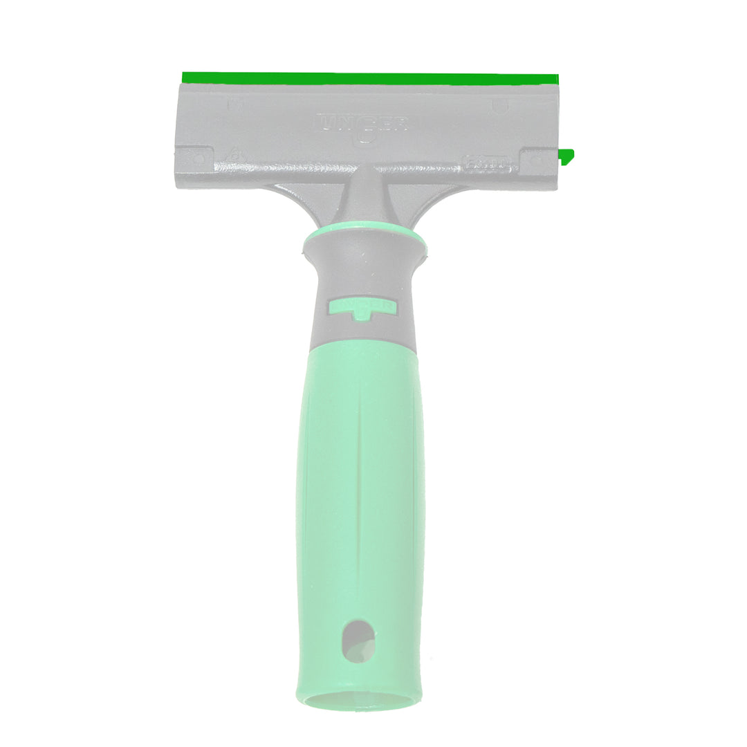 Scraper handle with green handle and blade on a white background