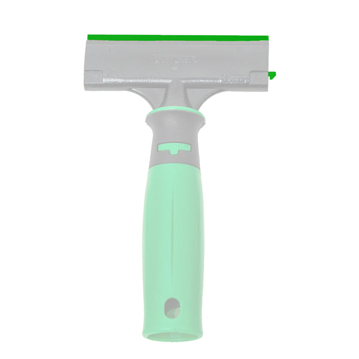 Scraper handle with green handle and blade on a white background