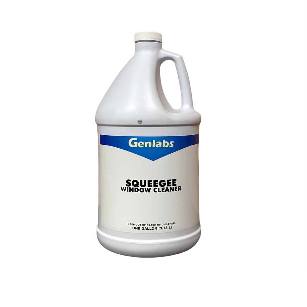 A gallon of Genlabs Squeegee Window Cleaner, one of the best soap solutions used by professionals.