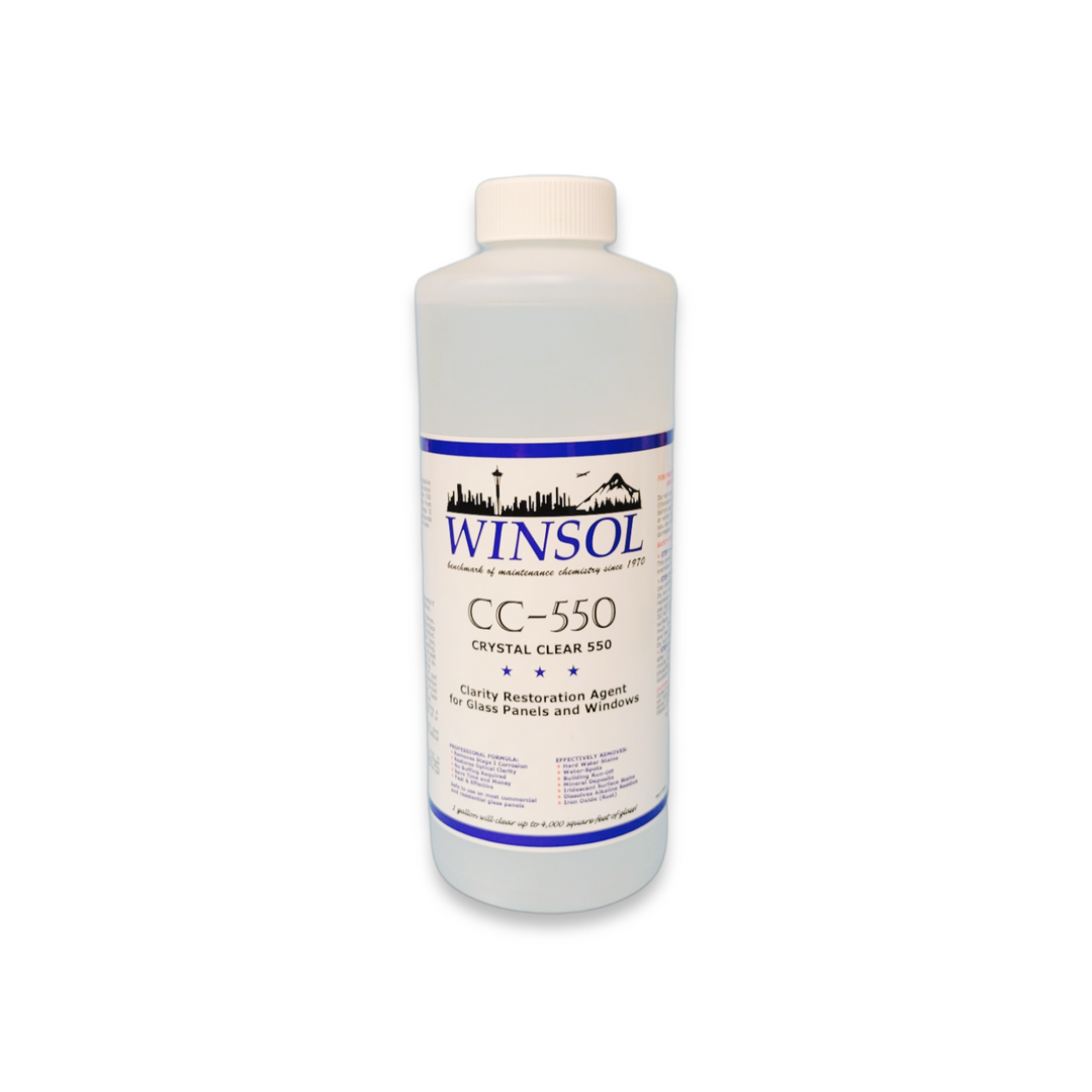 A quart of Winsol CC-550 hard water stain remover