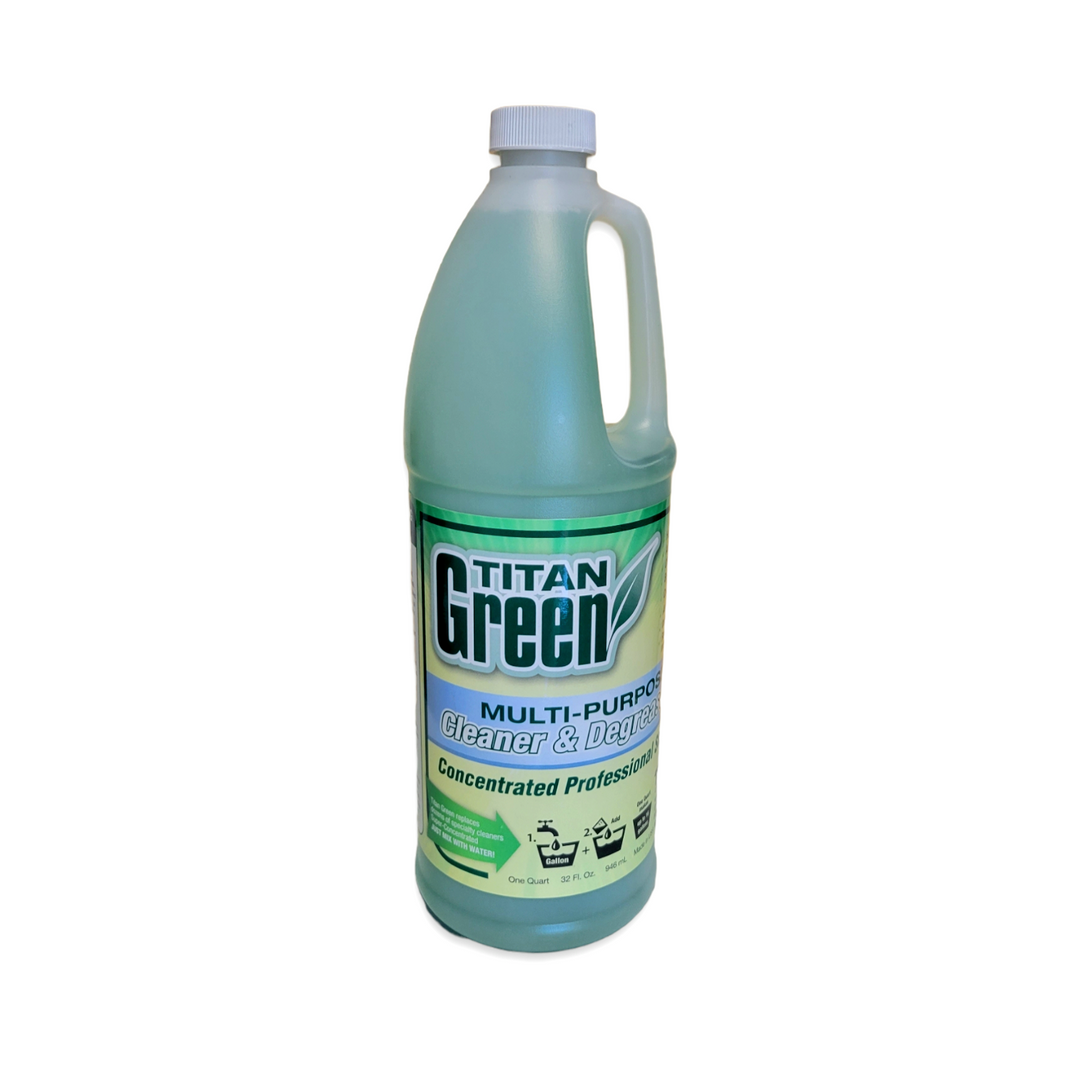 A quart of Titan Green Multi-purpose cleaner and degreaser.