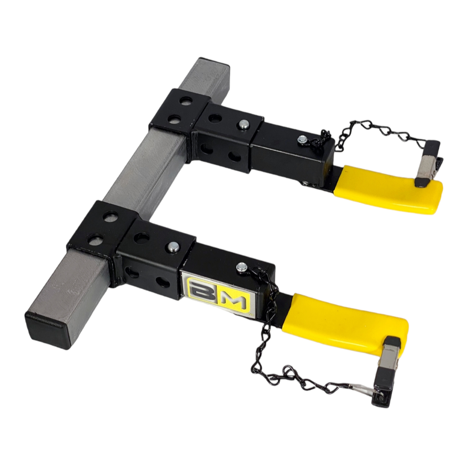 The BlindMaid CleanRack LadderRack, steel, black, and yellow on white background