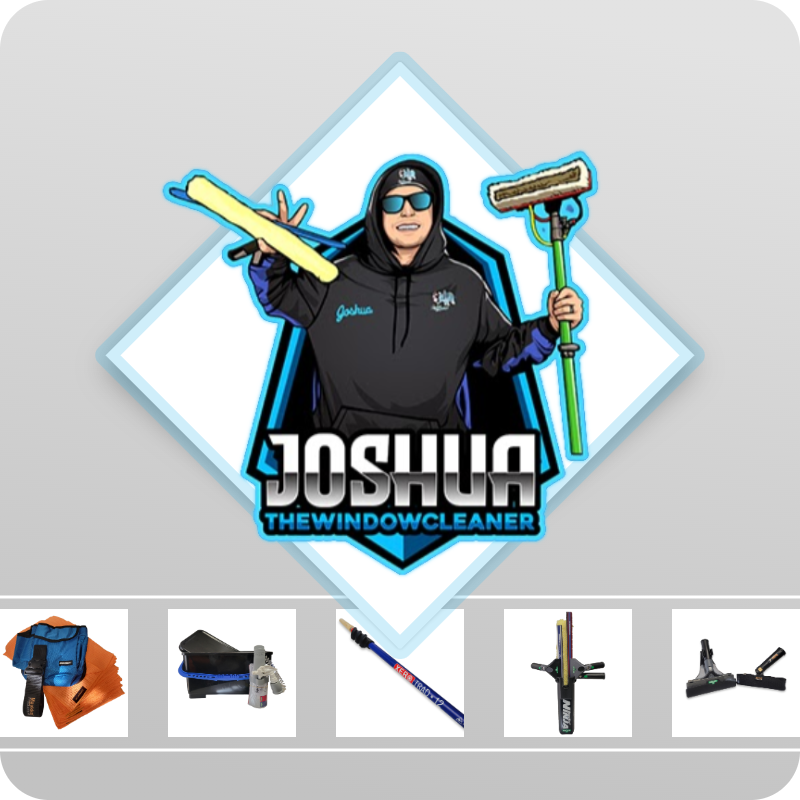 A logo of Joshua the Window Cleaner and an array of thumbnails featuring his preferred products.