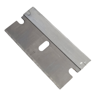 A single carbon steel safety blade on a white background.